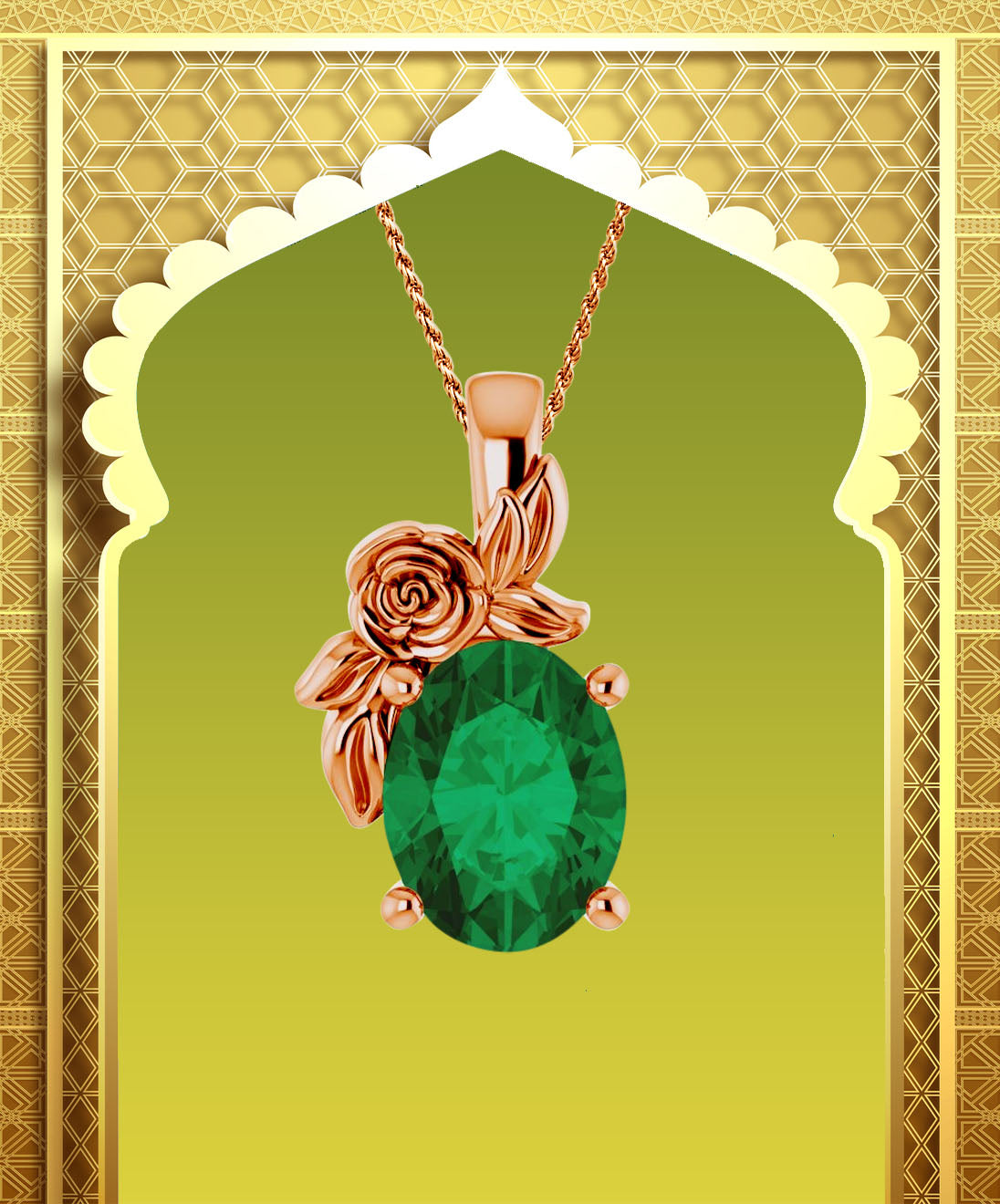 18k Emerald Crystal Rose Necklace