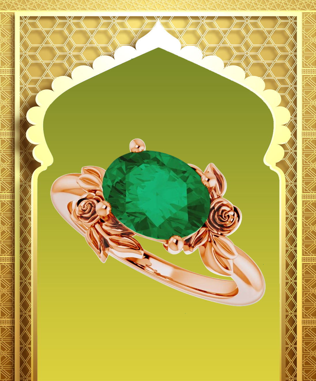 18k Emerald Crystal Rose Ring