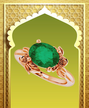 18k Emerald Crystal Rose Ring