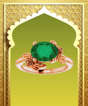 18k Emerald Crystal Rose Ring